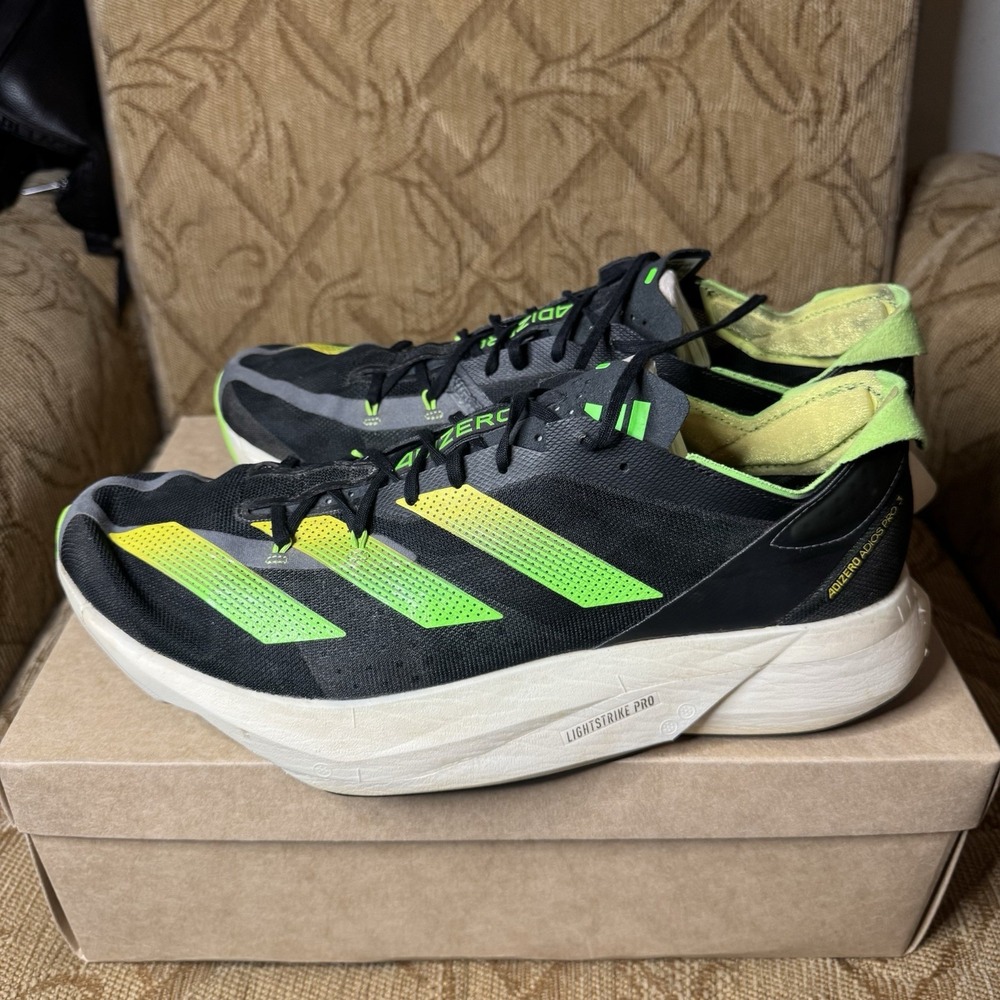 Adidas Adizero Adios Pro 3 Core Black/ Solar Green 2022 GX6251‎ Size 13 Used